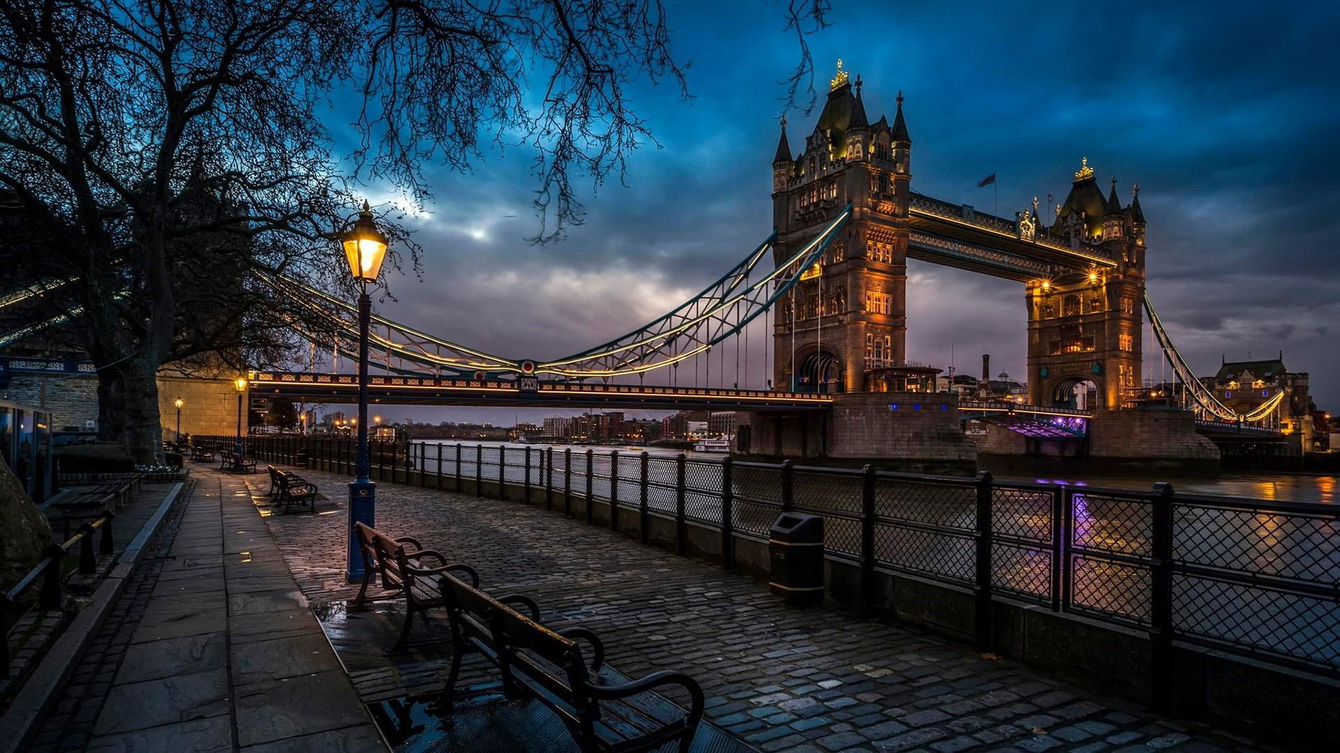Wallpaper Evening, Europe, Tower Bridge, London, Lighting