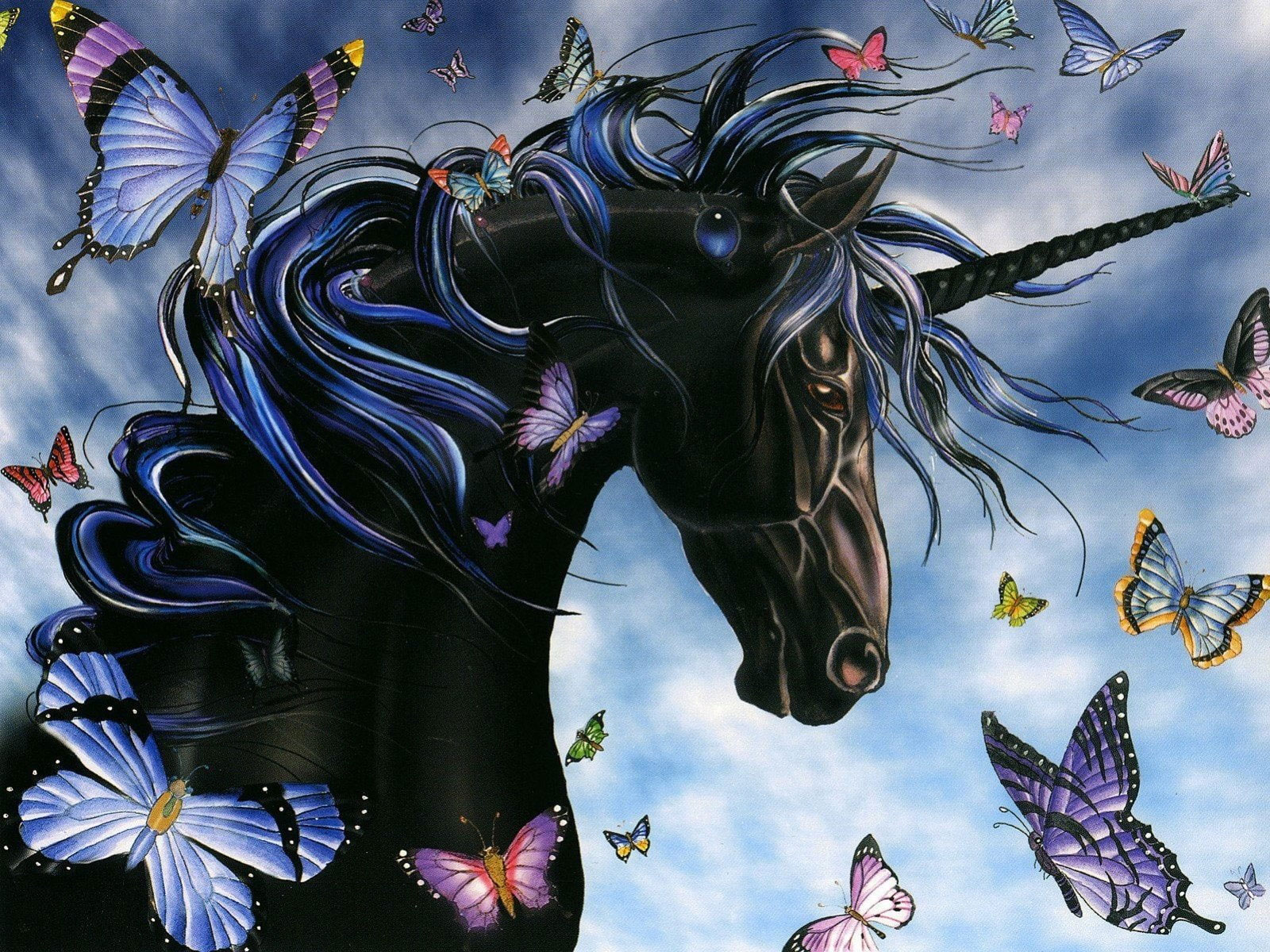 Wallpaper Fantasy Animals, Unicorn, Artistic, Black