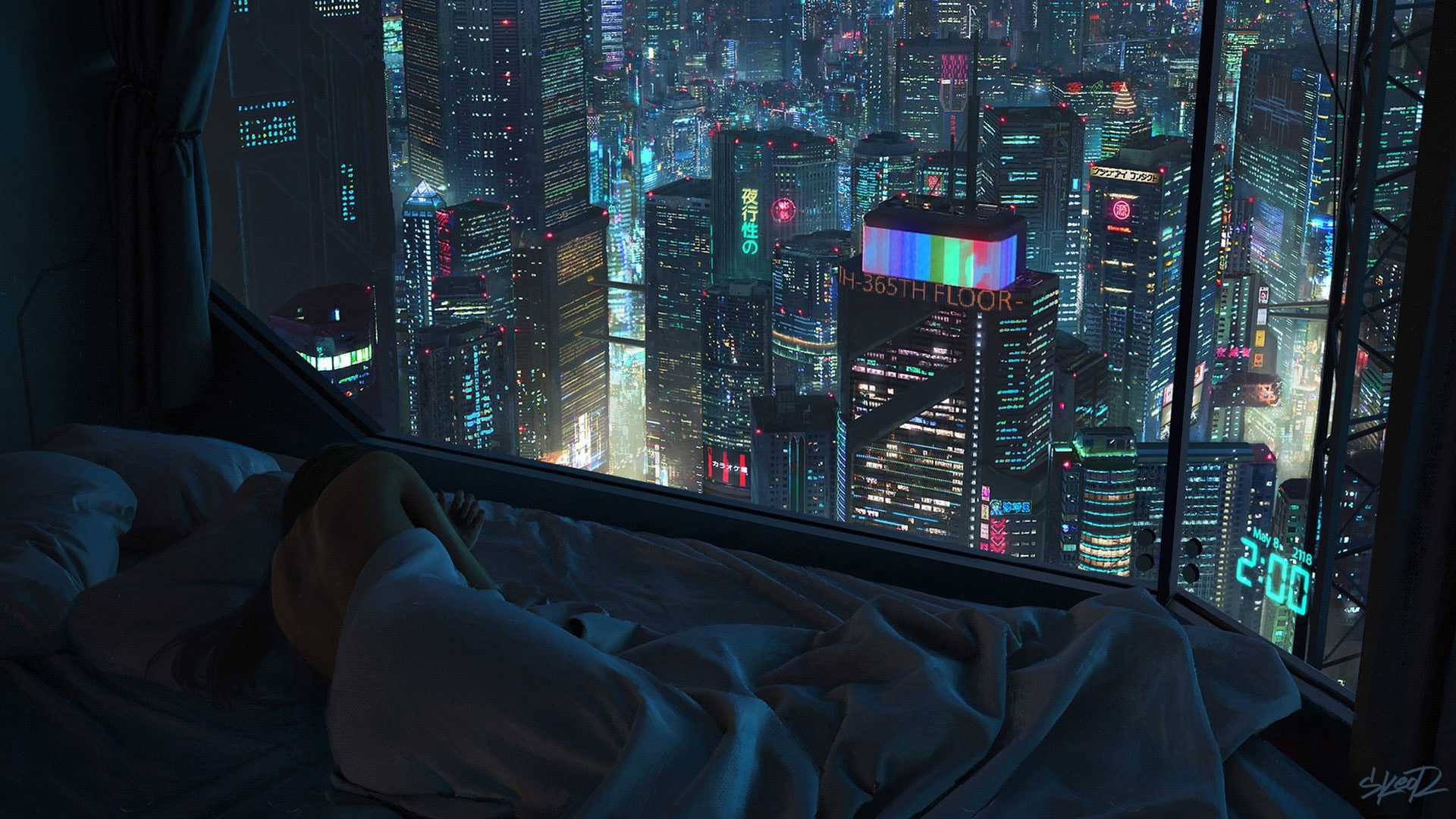 Wallpaper Girl, Night, The City, Window, Bed, Sleep • Wallpaper For You HD  Wallpaper For Desktop & Mobile