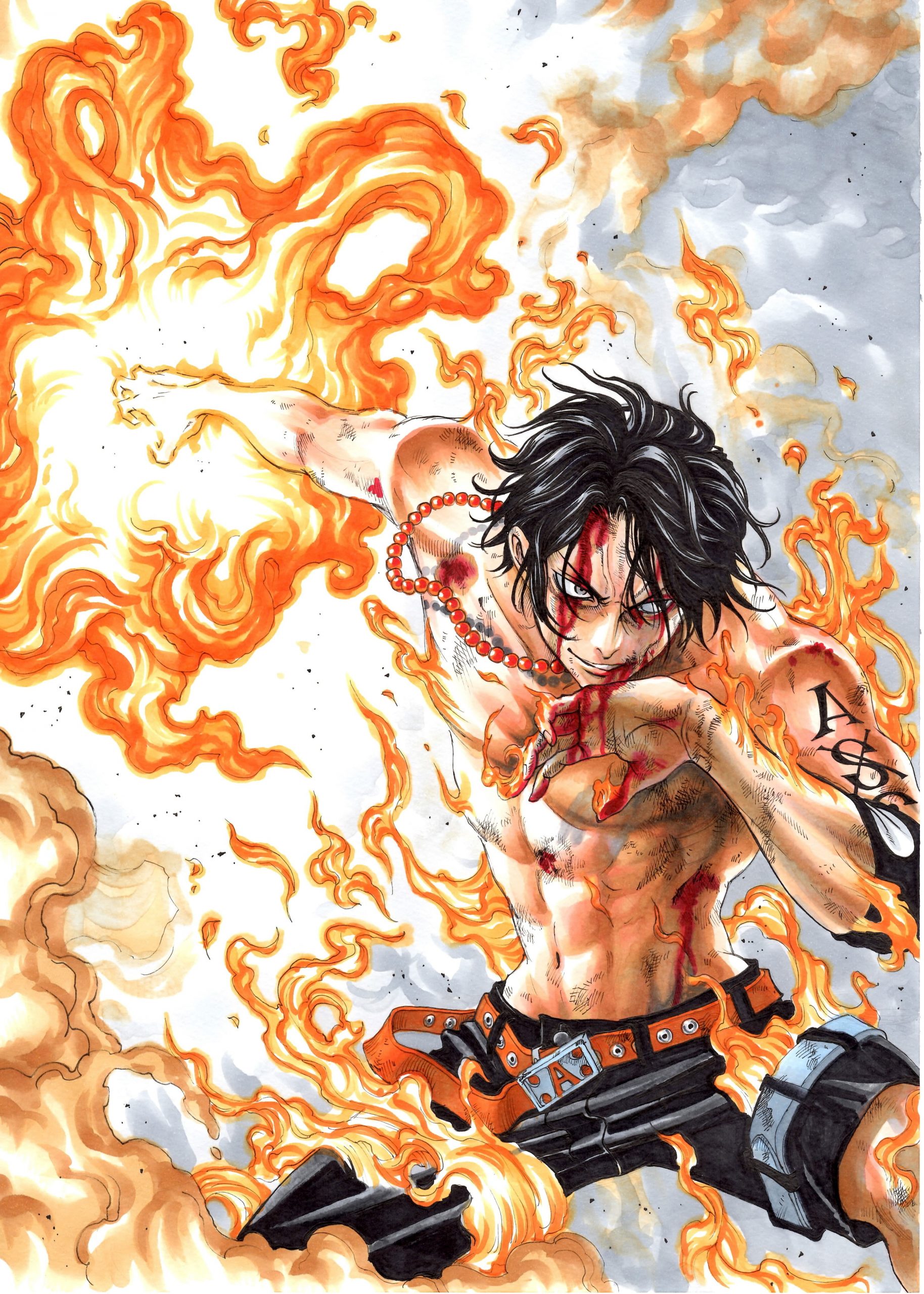 Wallpaper Portgas D. Ace Illustration, Anime, One Piece
