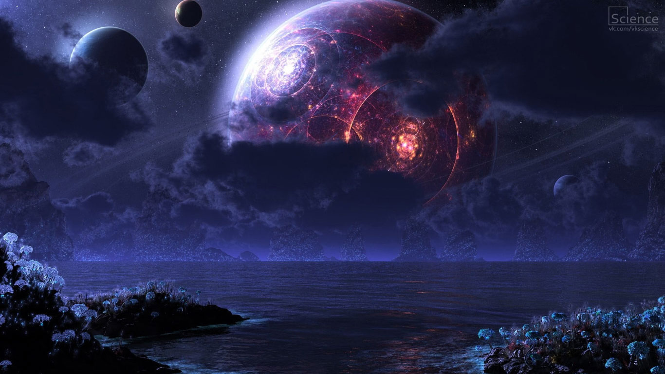 Wallpaper Red Planet And Ocean Painting, Space, Futuristic