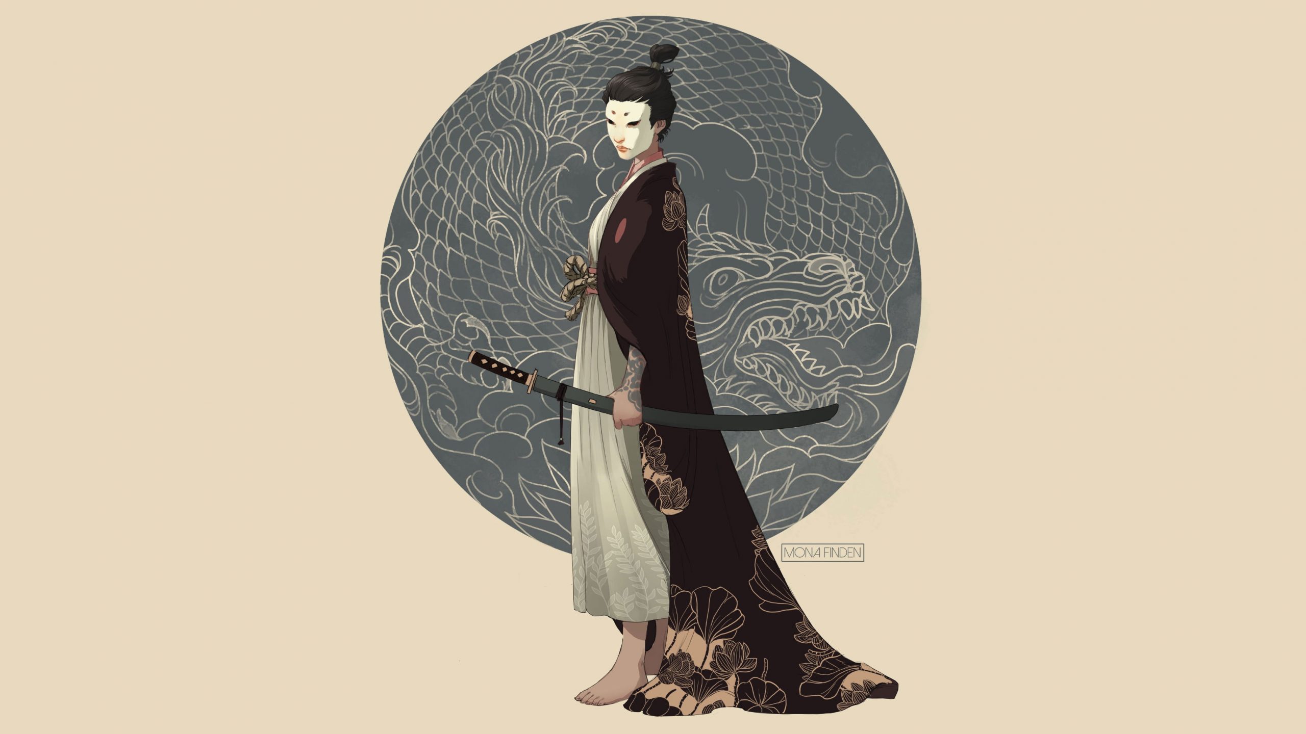 Wallpaper Samurai, Kimono, Katana, Weapon, Tattoo