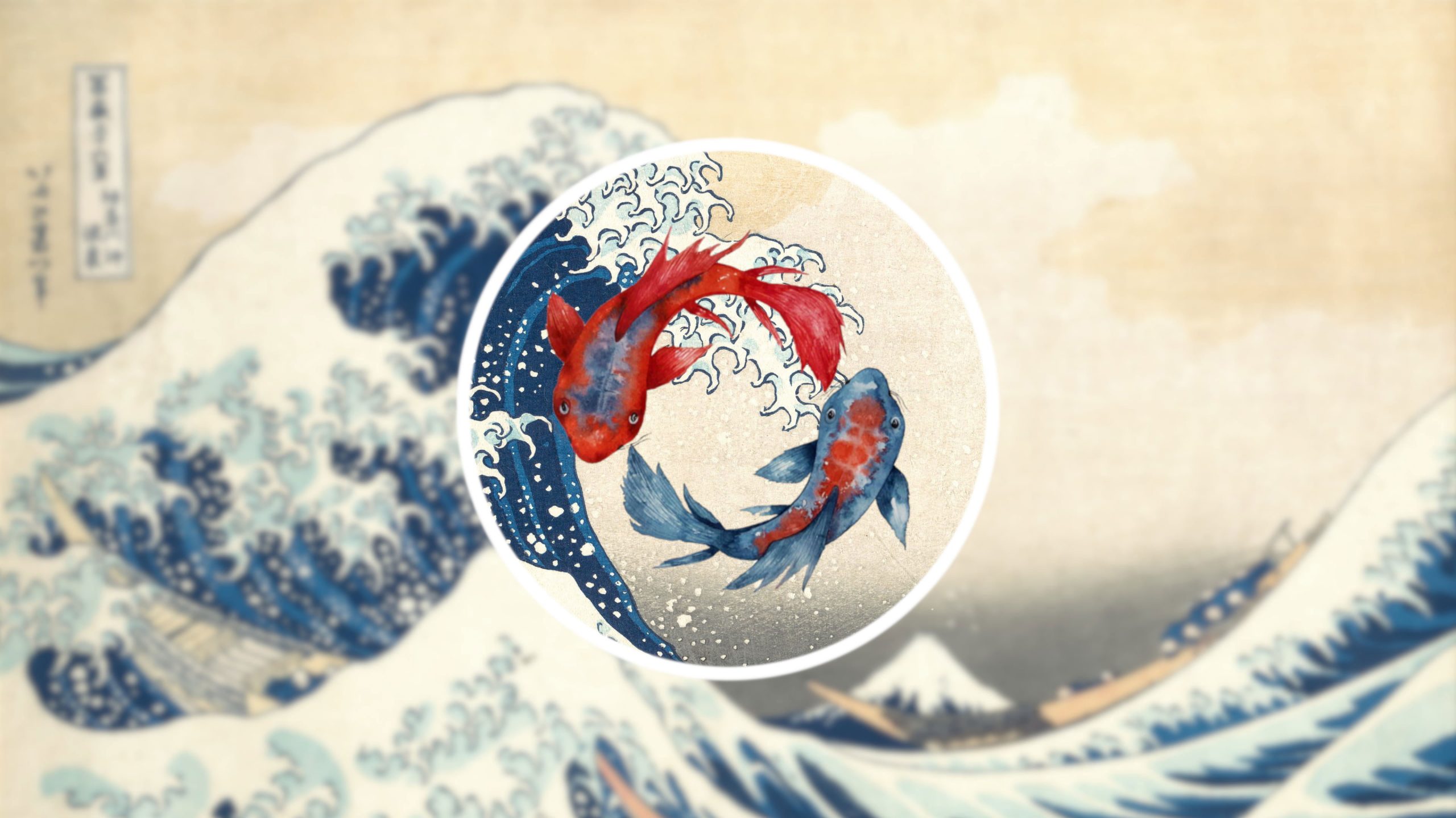 Wallpaper The Great Wave Off Kanagawa, Waves, Koi, Fish