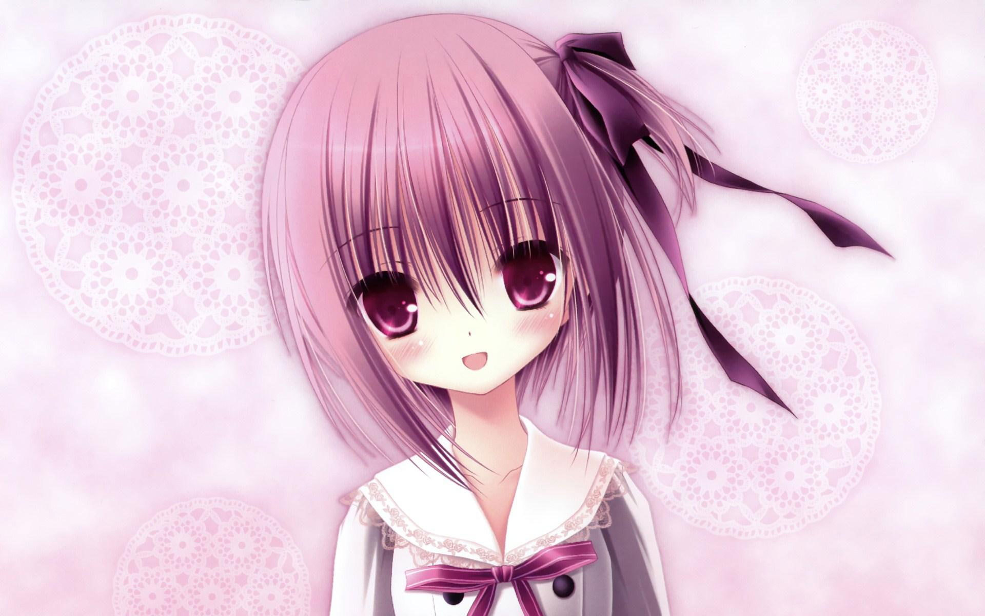 Wallpaper Tomoka, Lovely, Purple Hair, Ribbon, Girl, Nice