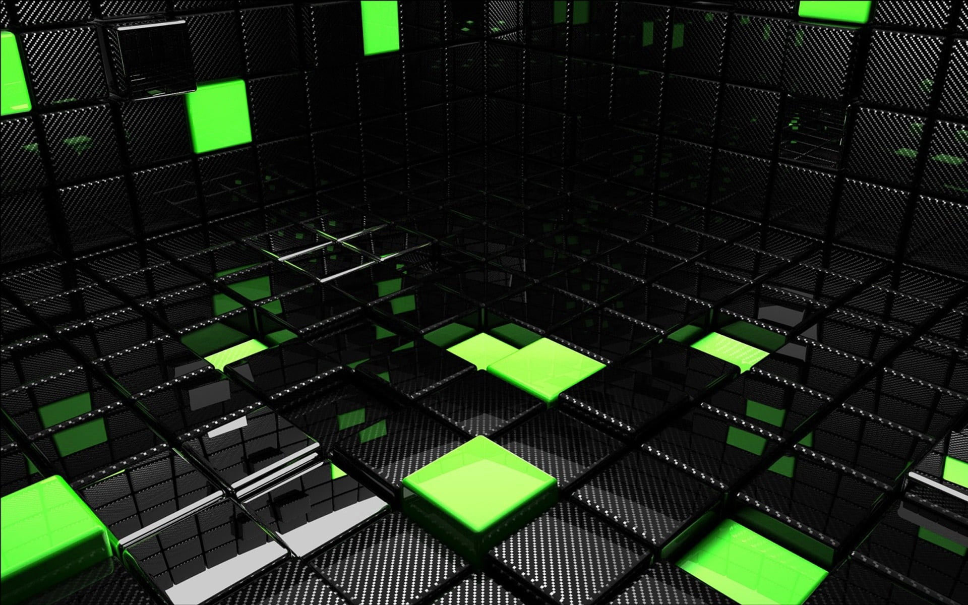 Black and green cube wallpaper, abstract, CGI