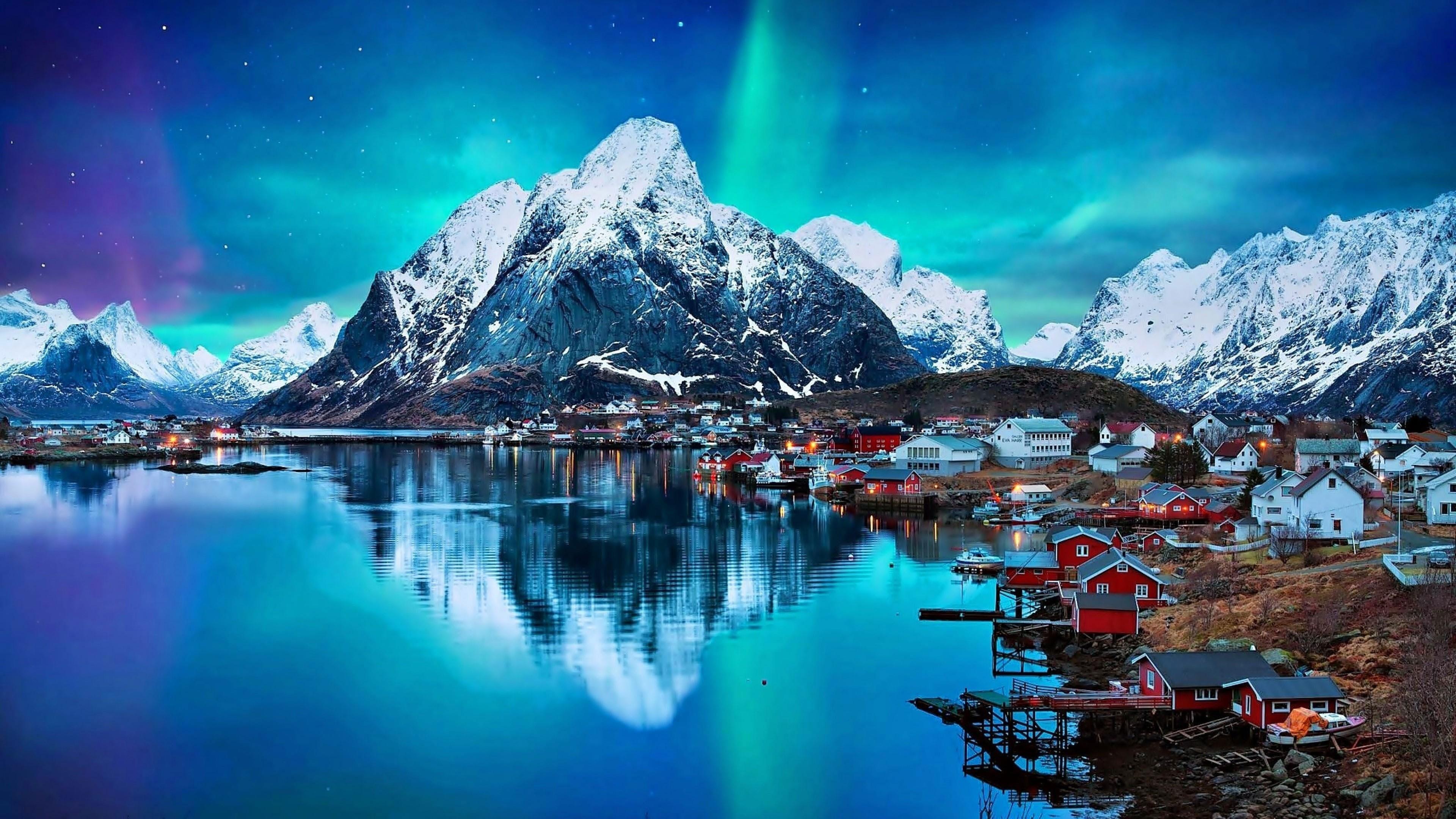Wallpaper Adventure, Night Lights, Lofoten Islands, Snow, Lofoten Islands, Nature
