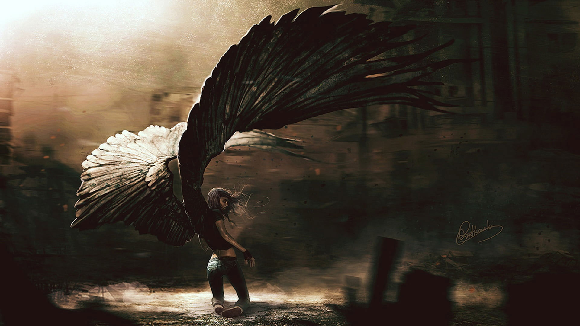 Wallpaper Black Angel Wallpaper, Woman With Wings Painting