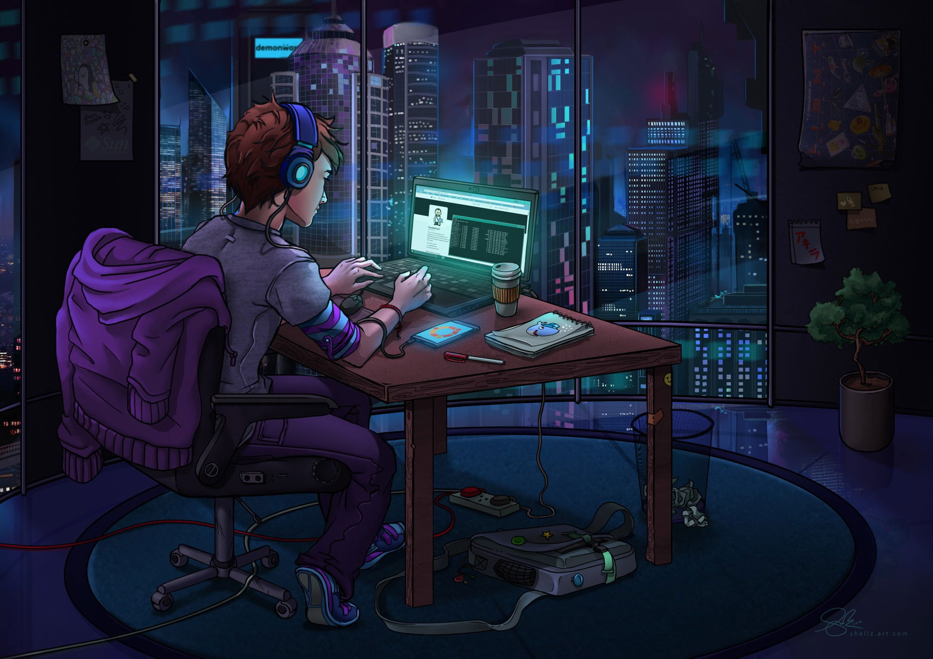 Wallpaper Computer, The Room, Hacker, The World At Night