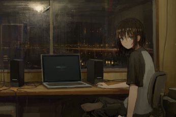 Wallpaper Lofi Anime, Anime Girls, Room, Laptop, Brunette