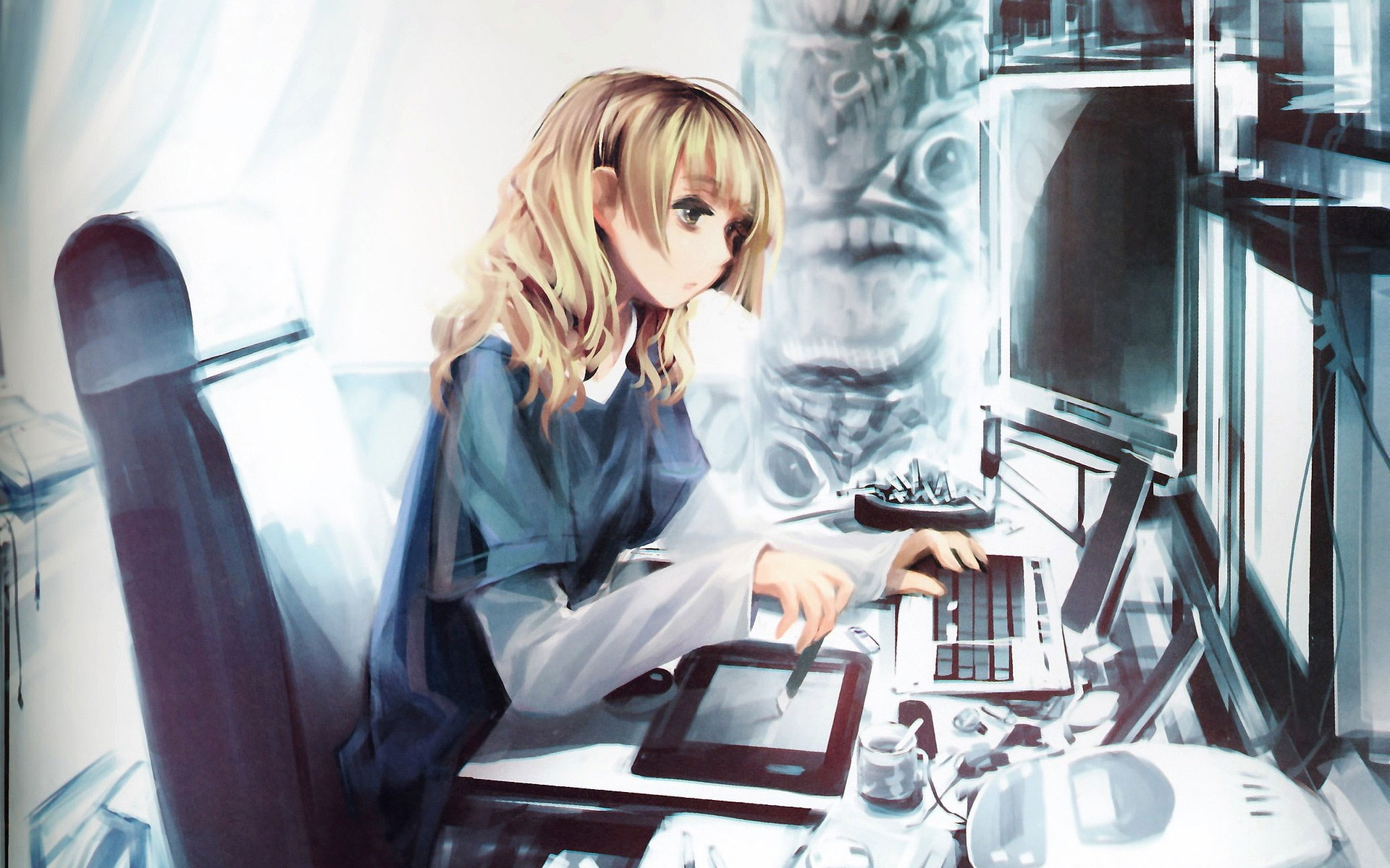Wallpaper Lofi Anime Girl With Computer