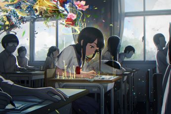 Wallpaper Lofi Anime Girls, Classroom, School Uniform, Writers