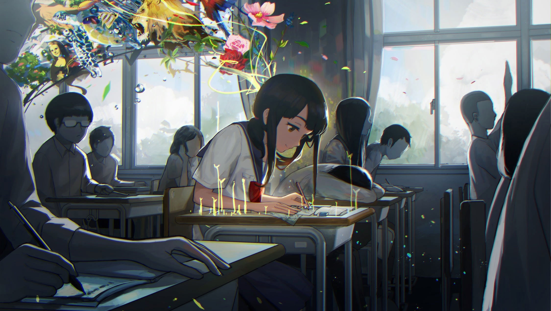 Wallpaper Lofi Anime Girls, Classroom, School Uniform, Writers, classroom, Anime