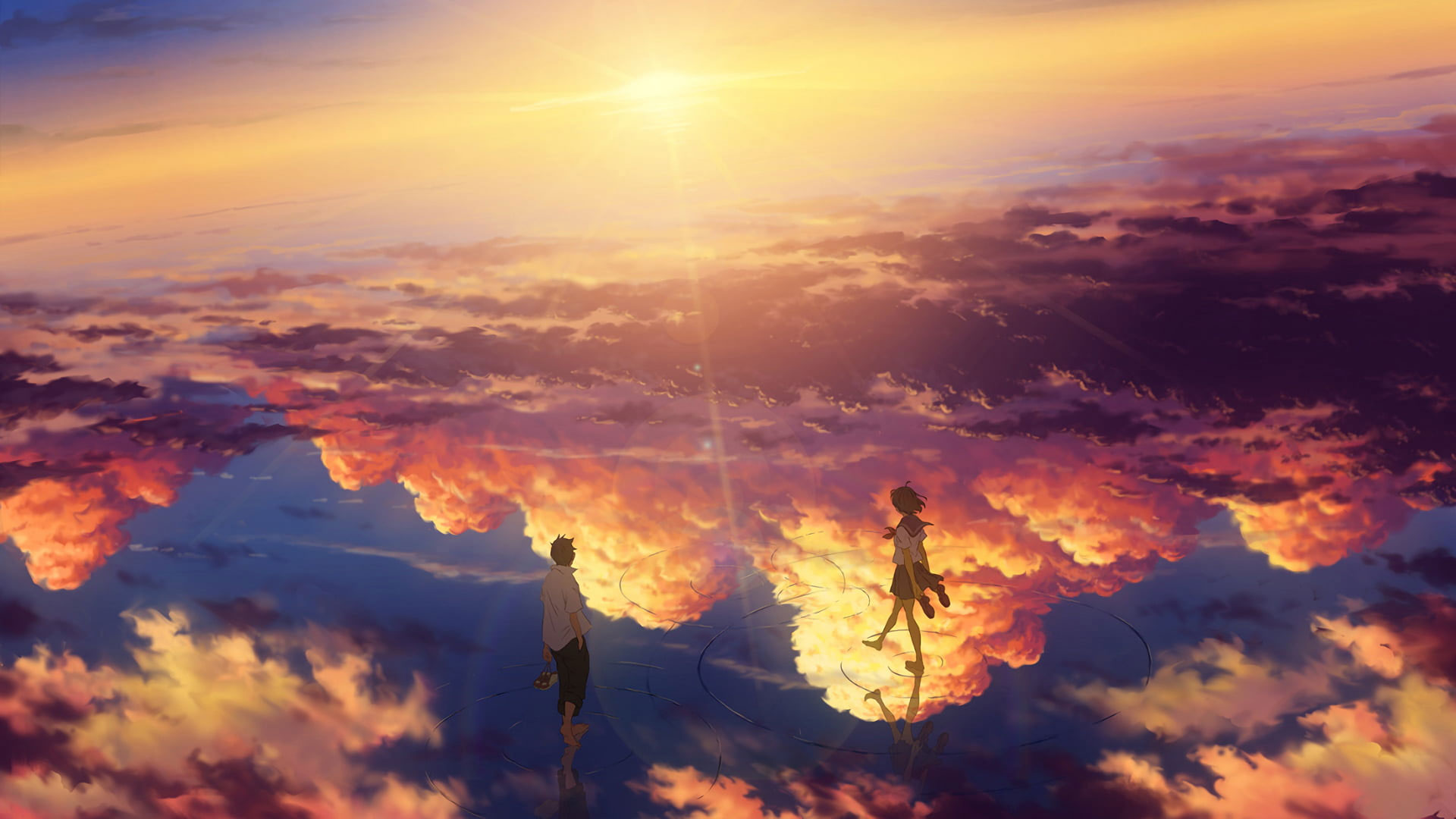 Wallpaper Lofi Kimi No Na Wa, Anime, Sky, Clouds, Reflection