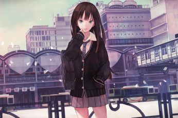 Wallpaper Lofi Woman Anime Character In Black School Uniform