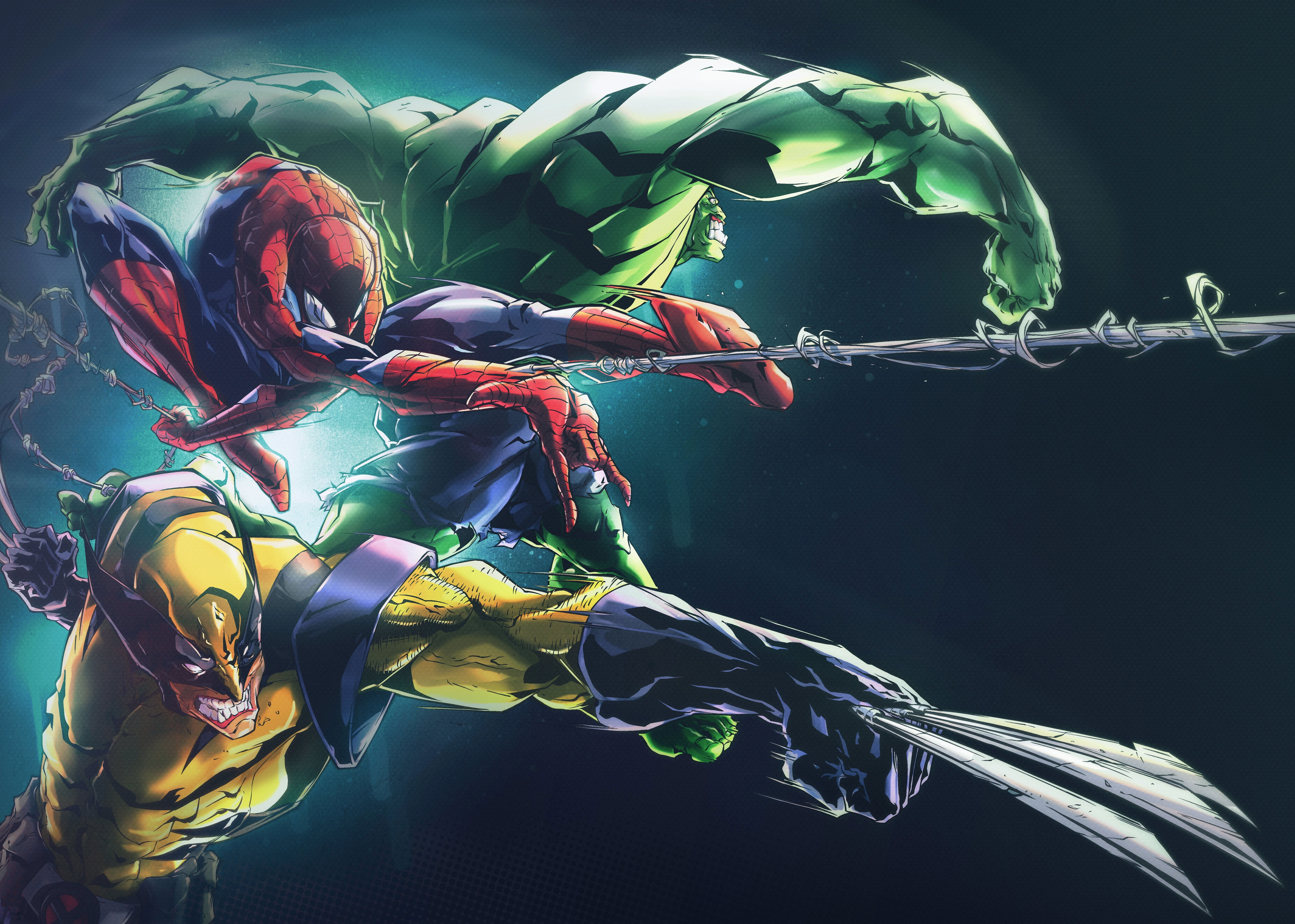 Wallpaper Marvel Hulk, Spider Man, And Wolverine Digital, Spider-Man, Movies