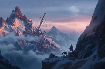 Wallpaper Skull And Sword Illustration, Mountains, Giant