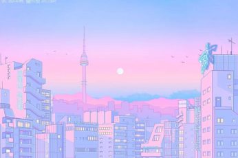 Pastel Retro Anime Aesthetic Desktop Wallpaper