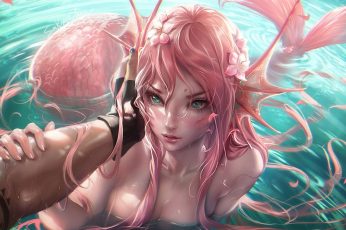 Wallpaper Anime, Anime Girls, Mermaids, Tail, Tattoo, Wet