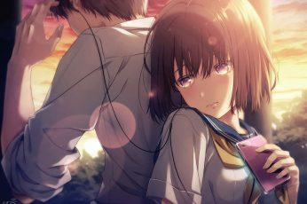 Wallpaper Anime Couple, Cute, School Uniform, Music