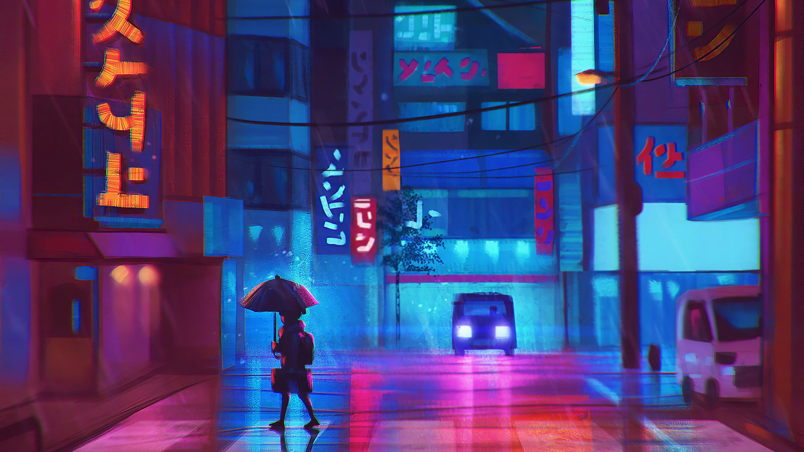 Wallpaper Anime, Landscape, Neon, Colorful
