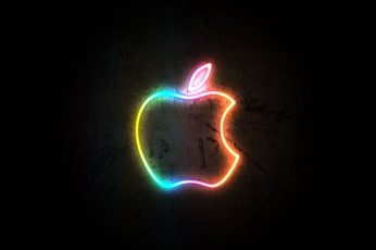 Wallpaper Apple Inc., Logo, Dark Background, Neon Glow