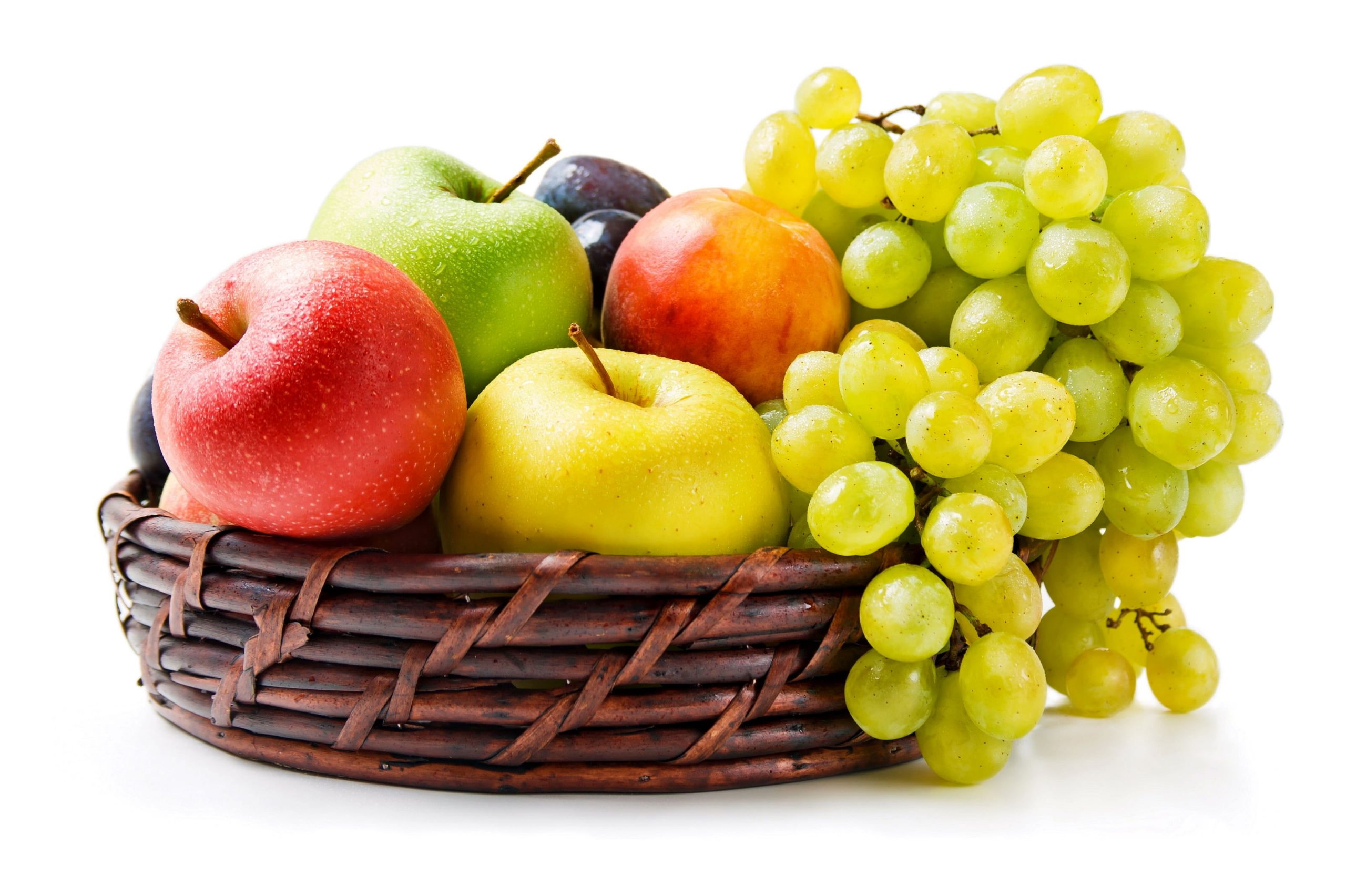 Wallpaper Assorted Color Fruits, Grapes, Apples, Basket