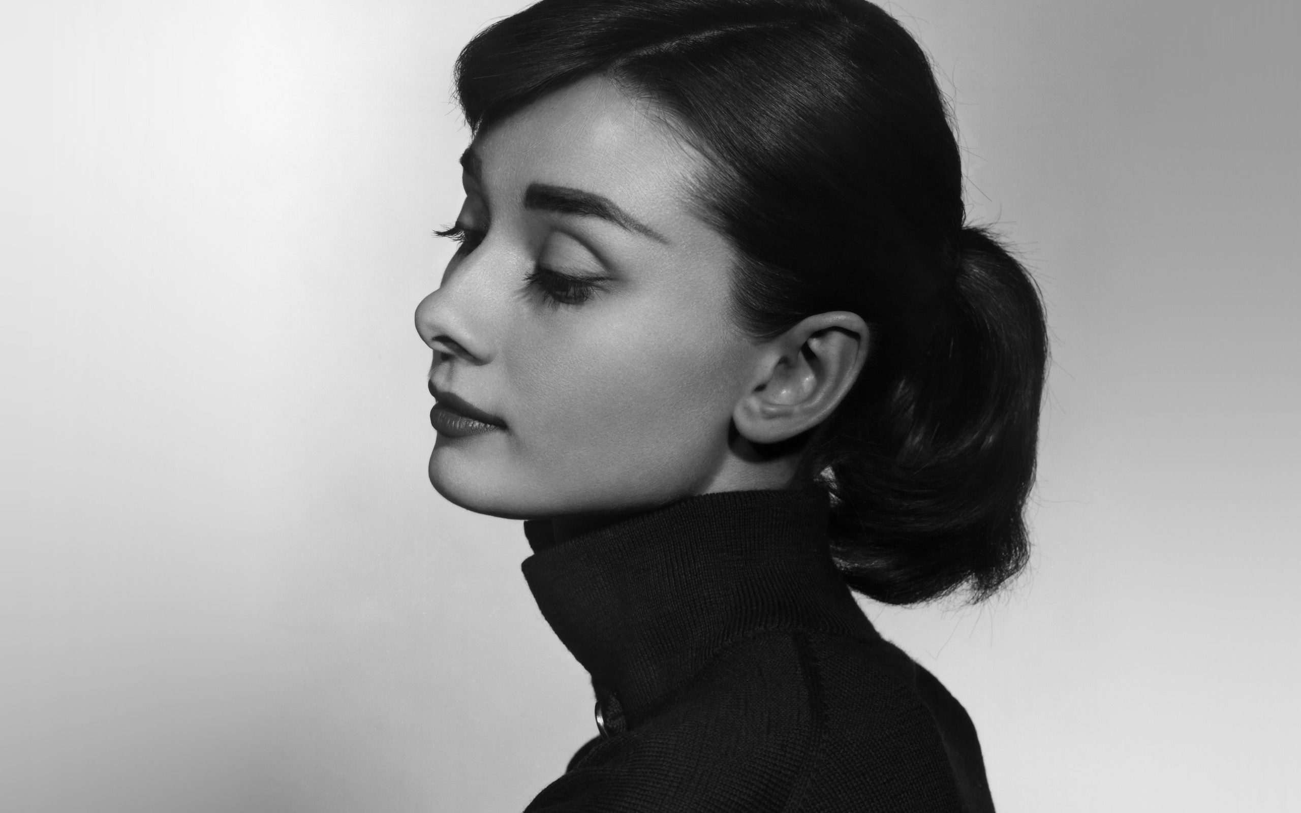 Wallpaper Audrey, Hepburn, Bw, Film, Dark, Headshot, Young