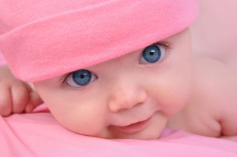 Wallpaper Babys Pink Cap, Blue Eyes, Face, Cute, Hat