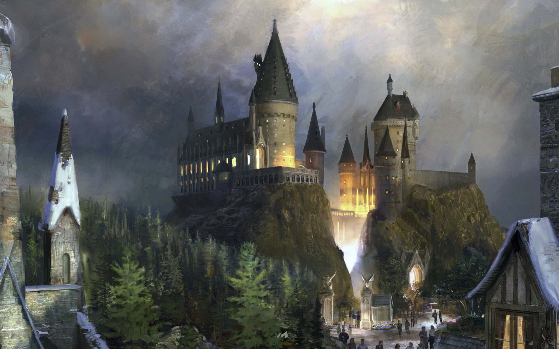 Wallpaper Brown Castle Painting, Fiction, Fantasy, Hogwart