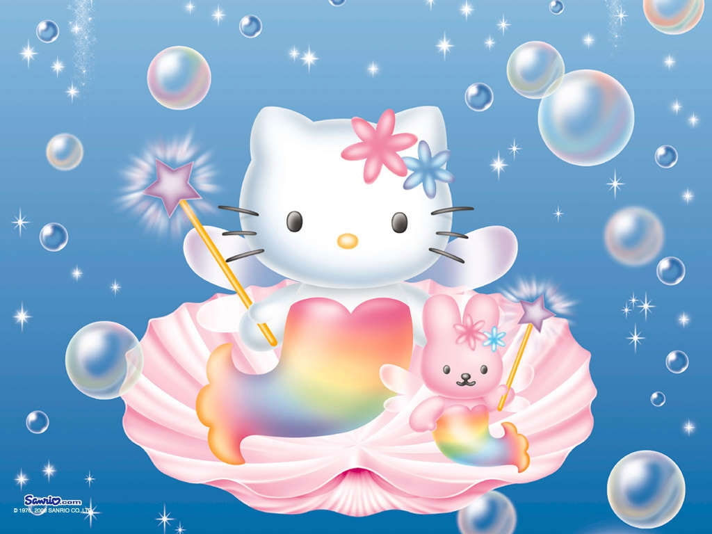 Wallpaper Bubbles Hello Kitty Mermaid In A Shell Anime