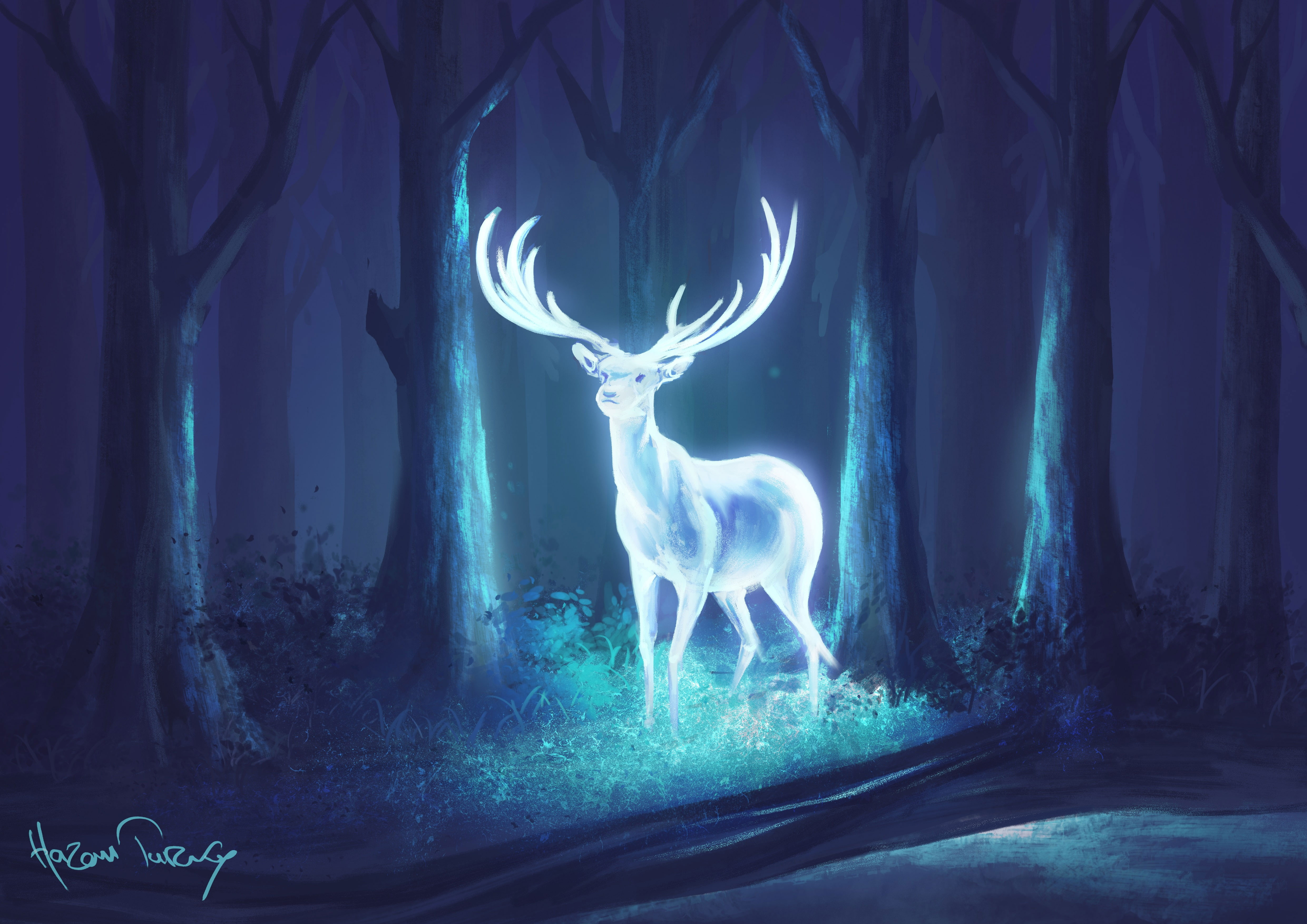 Wallpaper Digital Art, Deer, Forest, Neon, Fantasy Art - Wallpaperforu