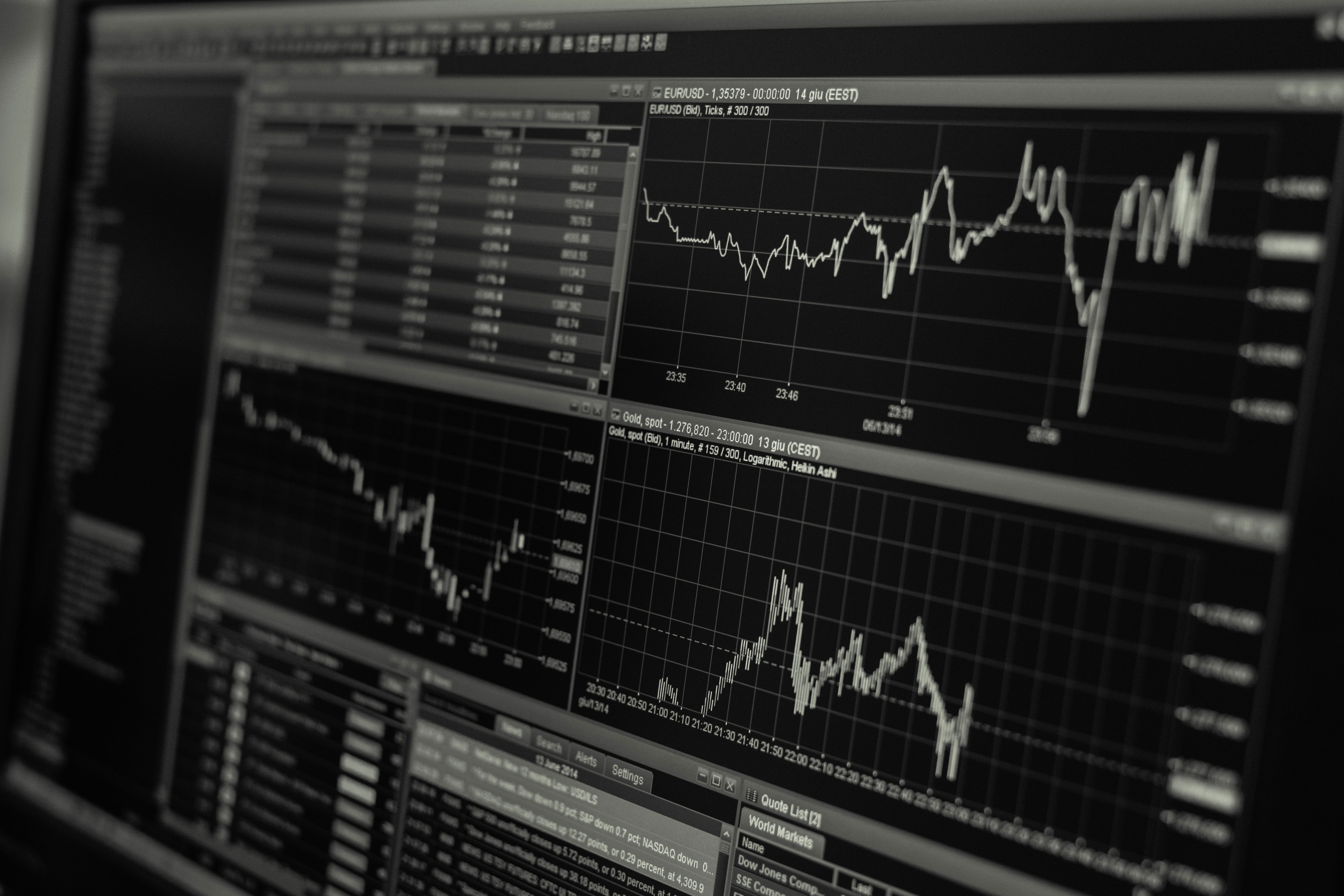 Wallpaper Grayscale Photo Of Line Graph, Stock, Trading, Dark, Dark