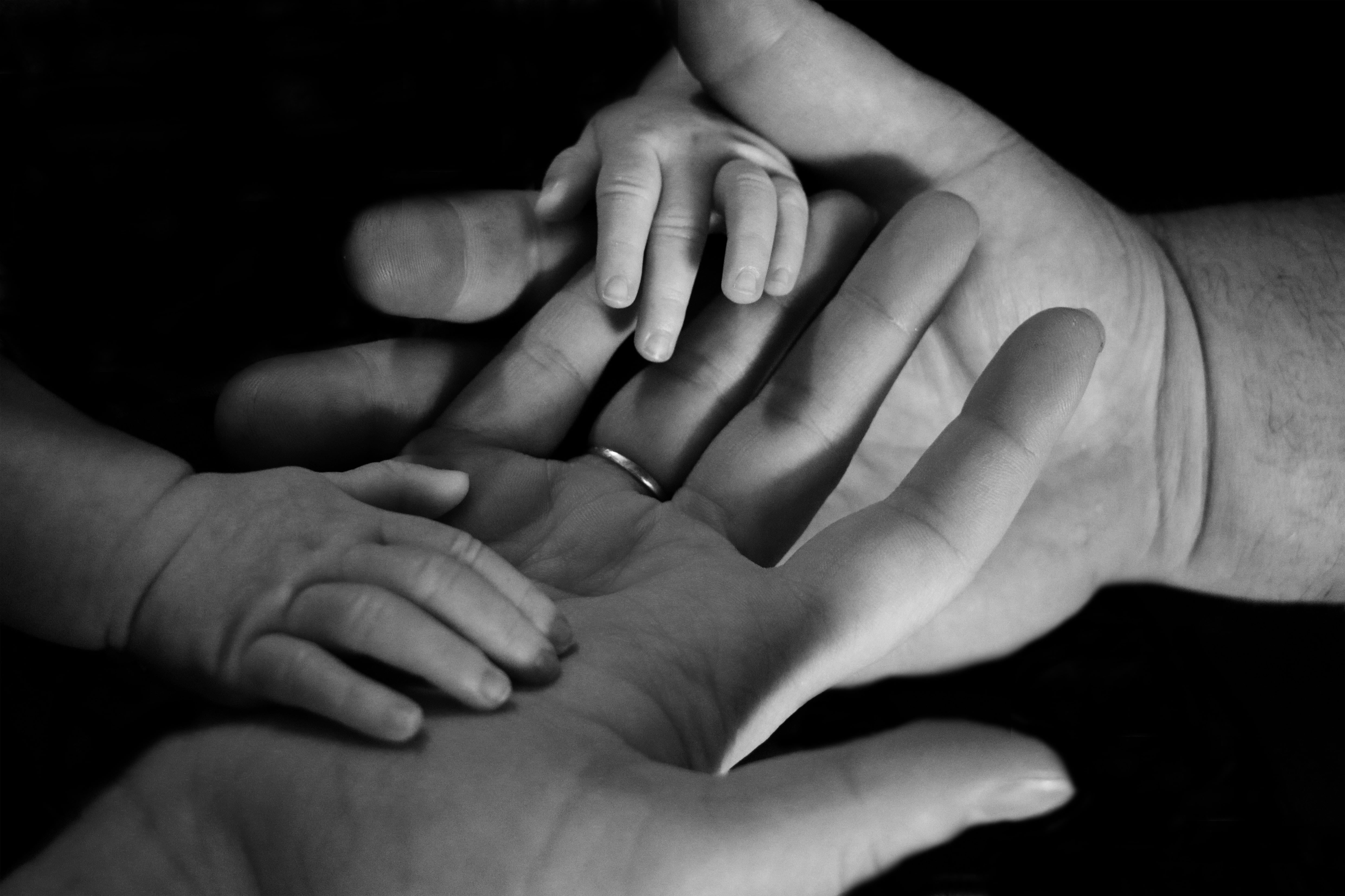 Wallpaper Greyscale Photography Of Baby Hands, Dark, Dark