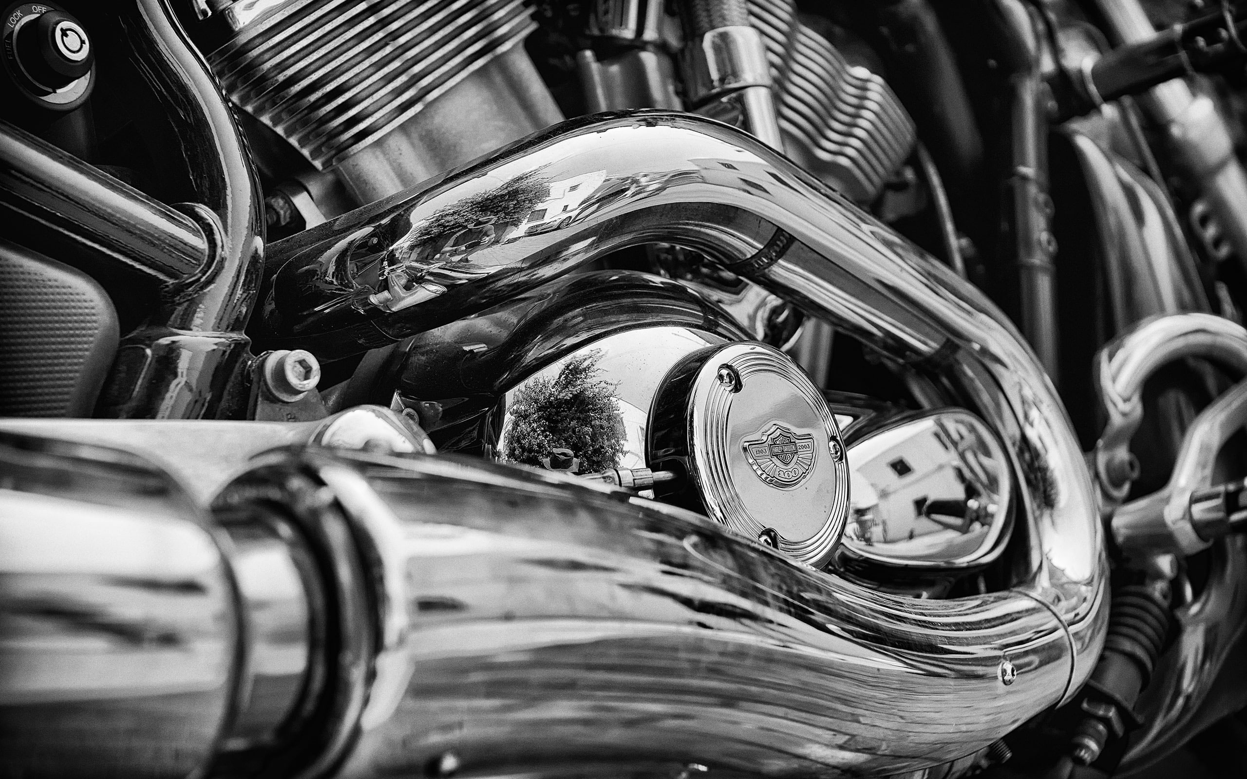 Wallpaper Harley Davidson Motorcycle Chrome Metal Bw Hd