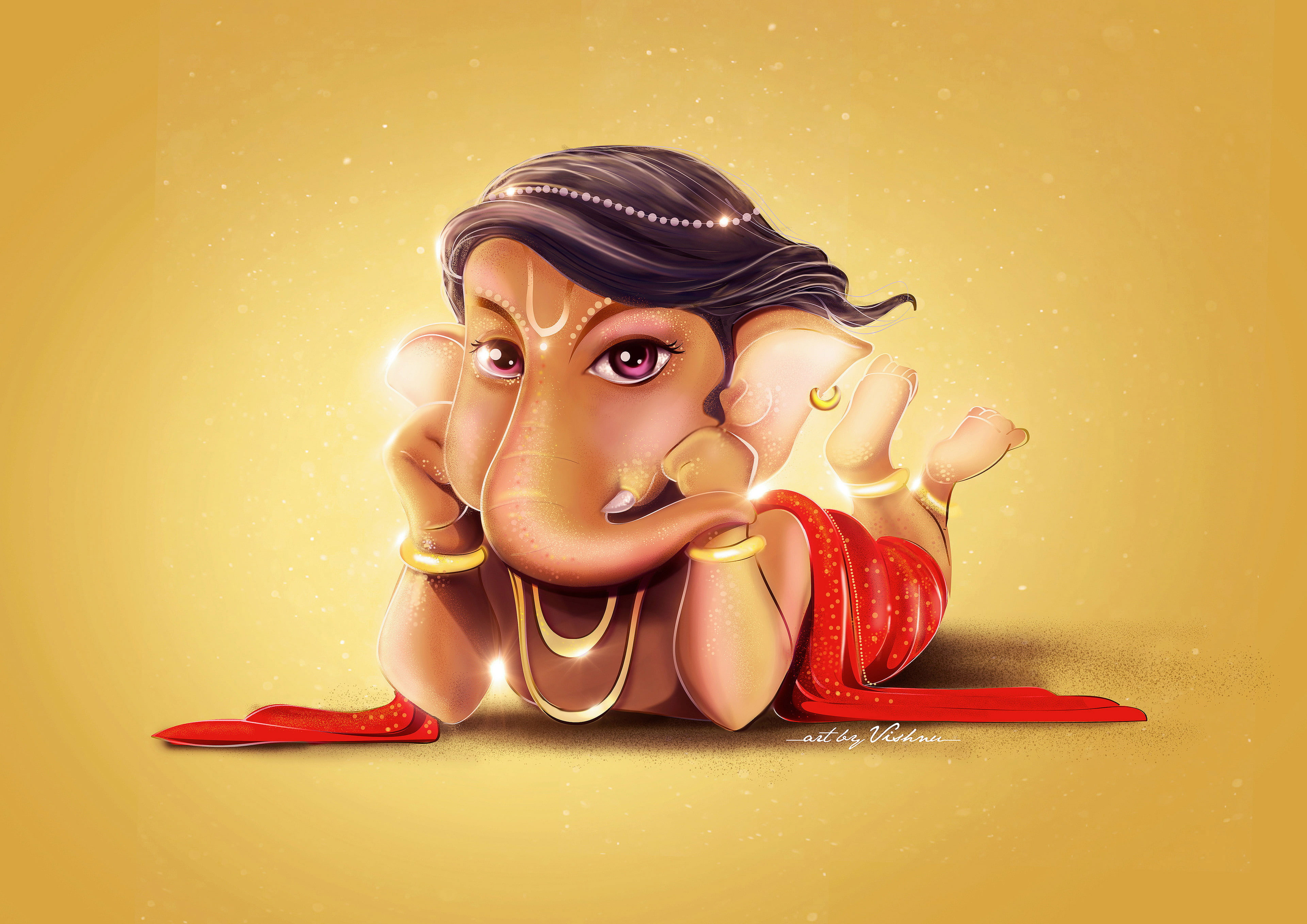 Wallpaper Lord Ganesha, Cute, Digital Art, Hd, 4k, Ganesh, 4k, Cute