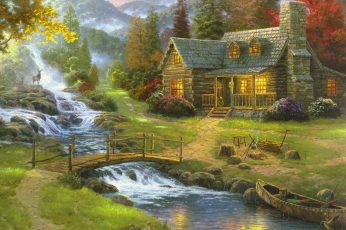 Wallpaper Nature Art Houses Next Tor River And Trees