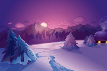 Wallpaper Nature Art Snow Covered Field With Moon