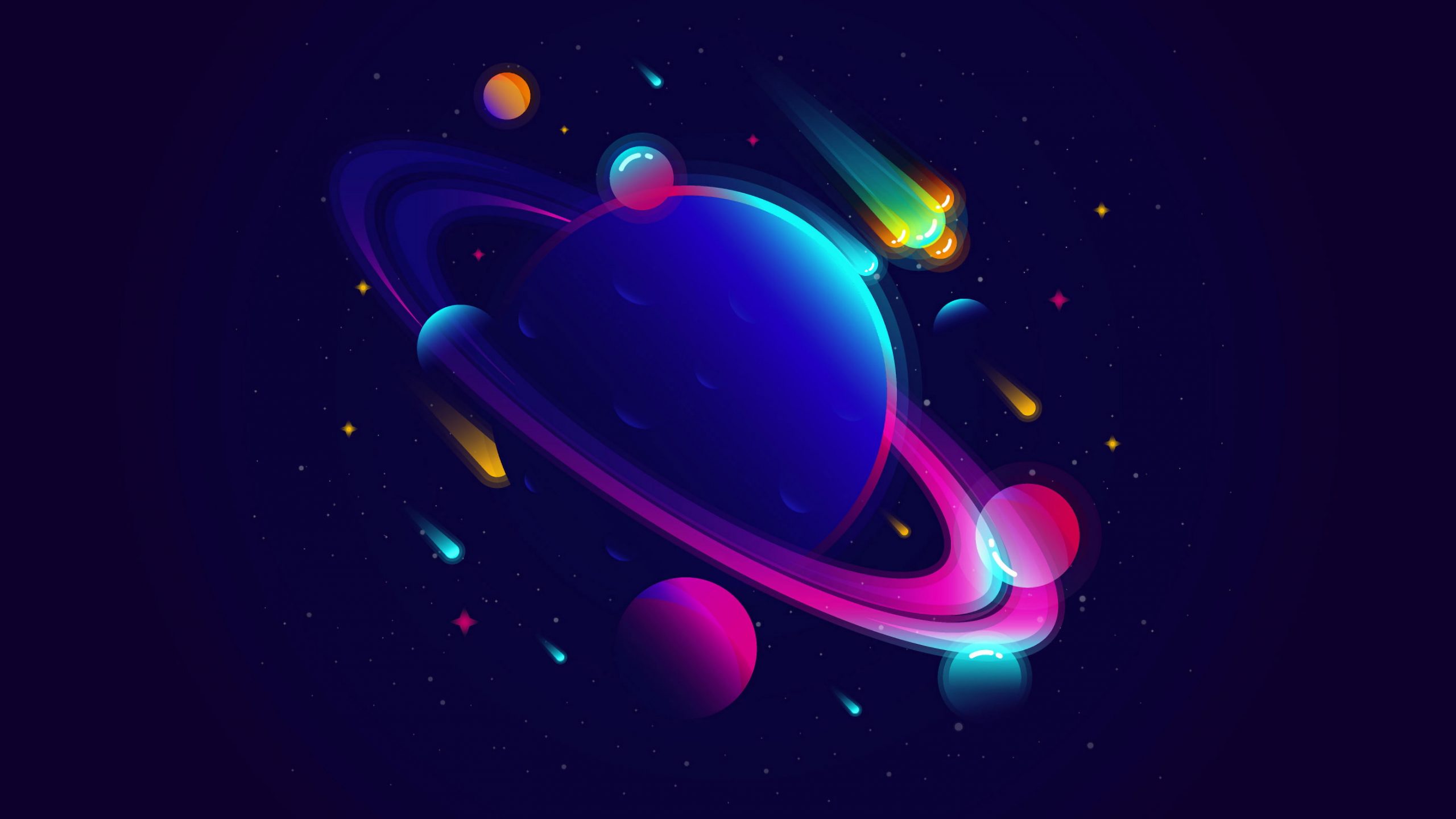 Wallpaper Neon, Vibrant, Solar System, Minimal, Planets