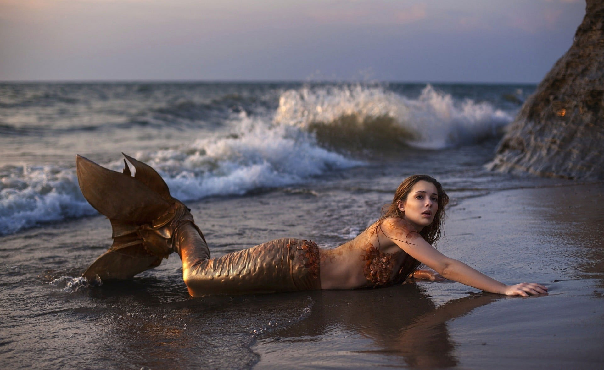 Wallpaper Photo Of Mermaid On Seashore, Fantasy Art