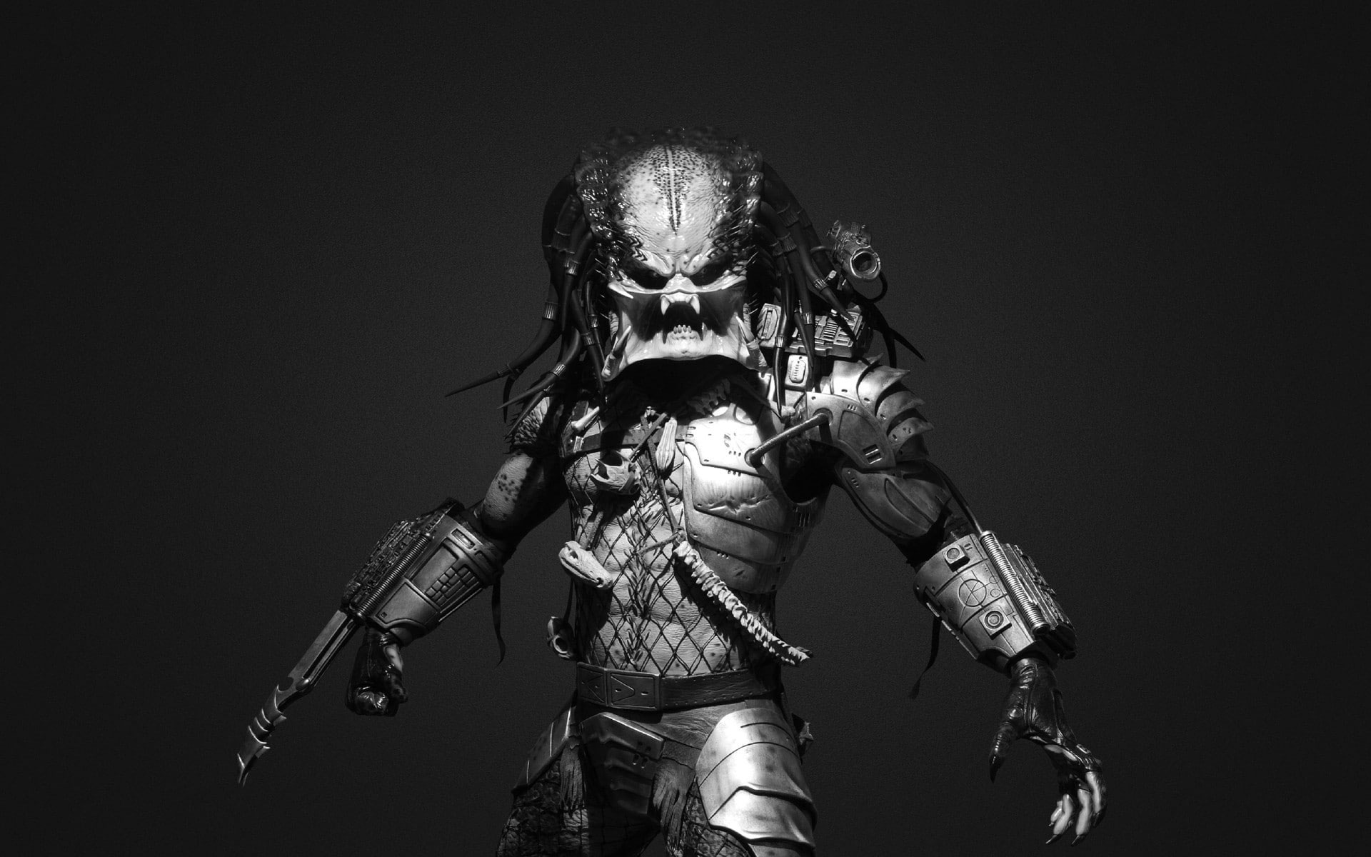 Wallpaper Predator Bw Hd, Gray Scale Photo Of An Alien, Movie
