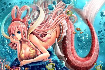 Wallpaper Red Haired Mermaid Anime Character