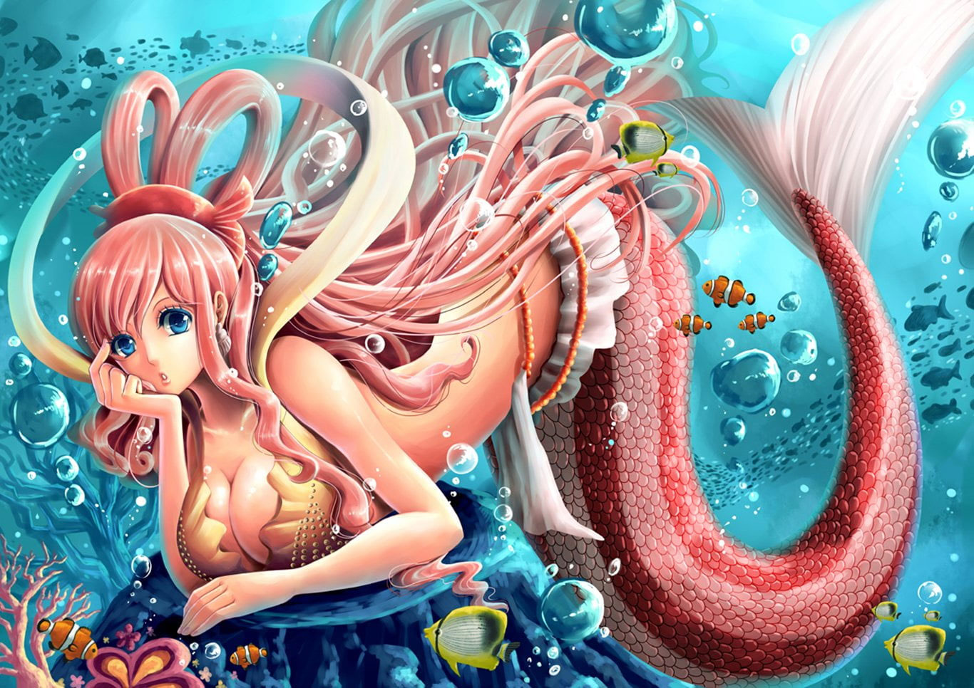 Wallpaper Red Haired Mermaid Anime Character