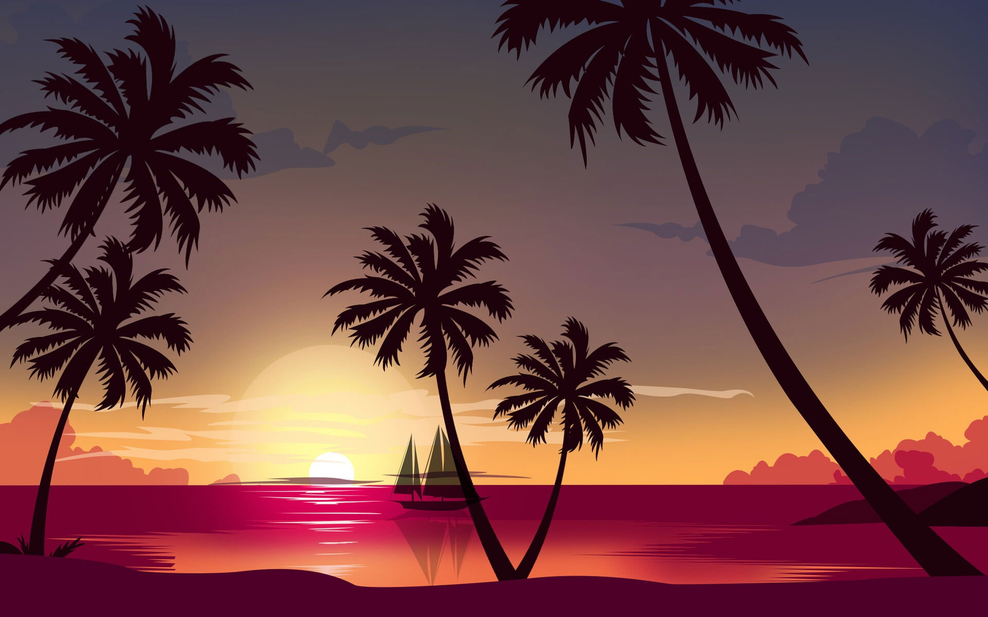 Wallpaper Sunset, The Sun, The Ocean, Sea, Beach, Minimalist