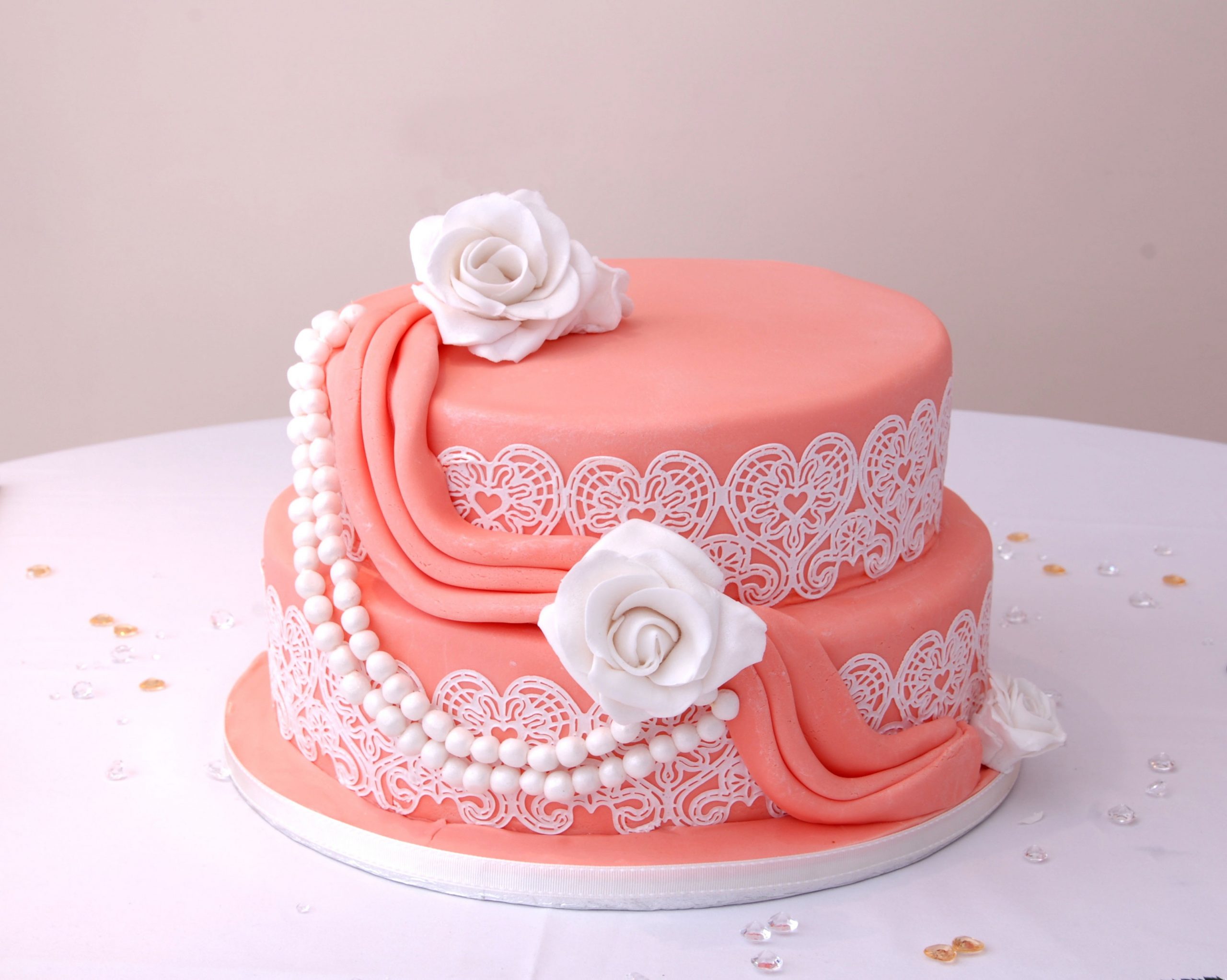 Wallpaper Two Layered Cake With Pink And White Icing, Party