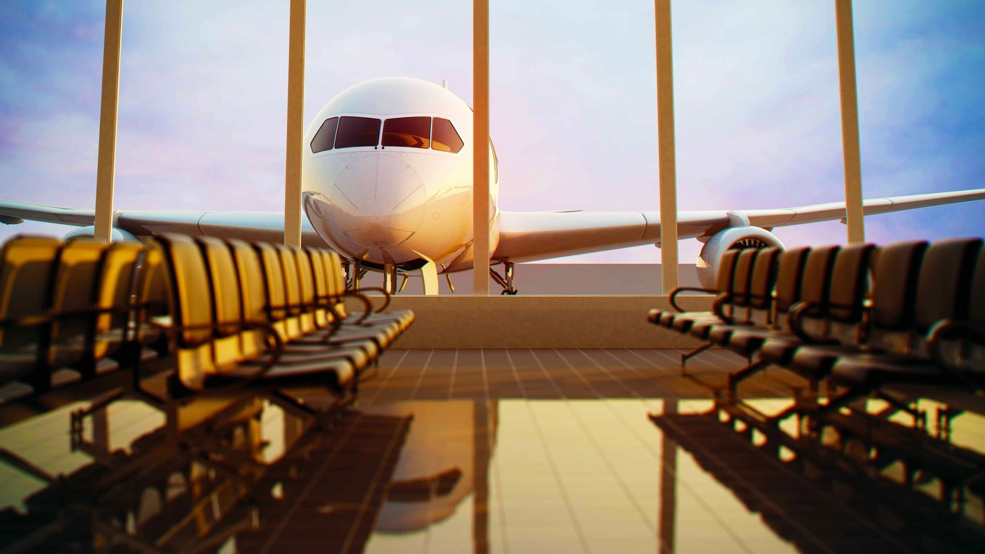 Wallpaper White Airplane, Airport, Chair, Passenger Aircraft
