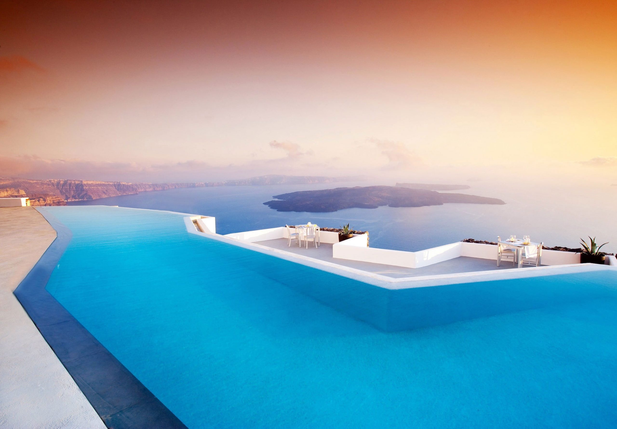 Wallpaper White And Blue Infinity Pool, Swimming Pool, Landscape