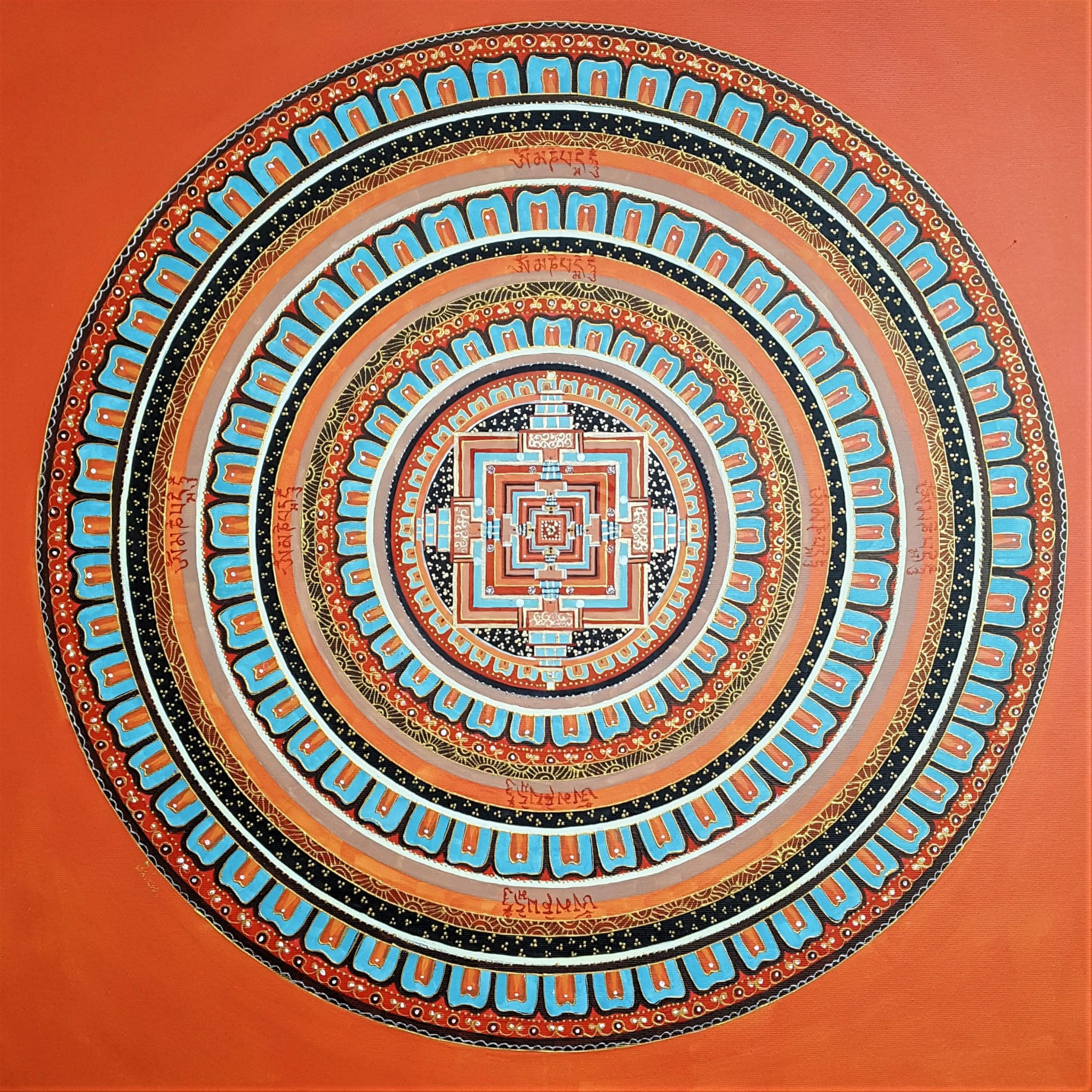 Wallpaper Blue And Orange Mandala Painting Art Acrylic