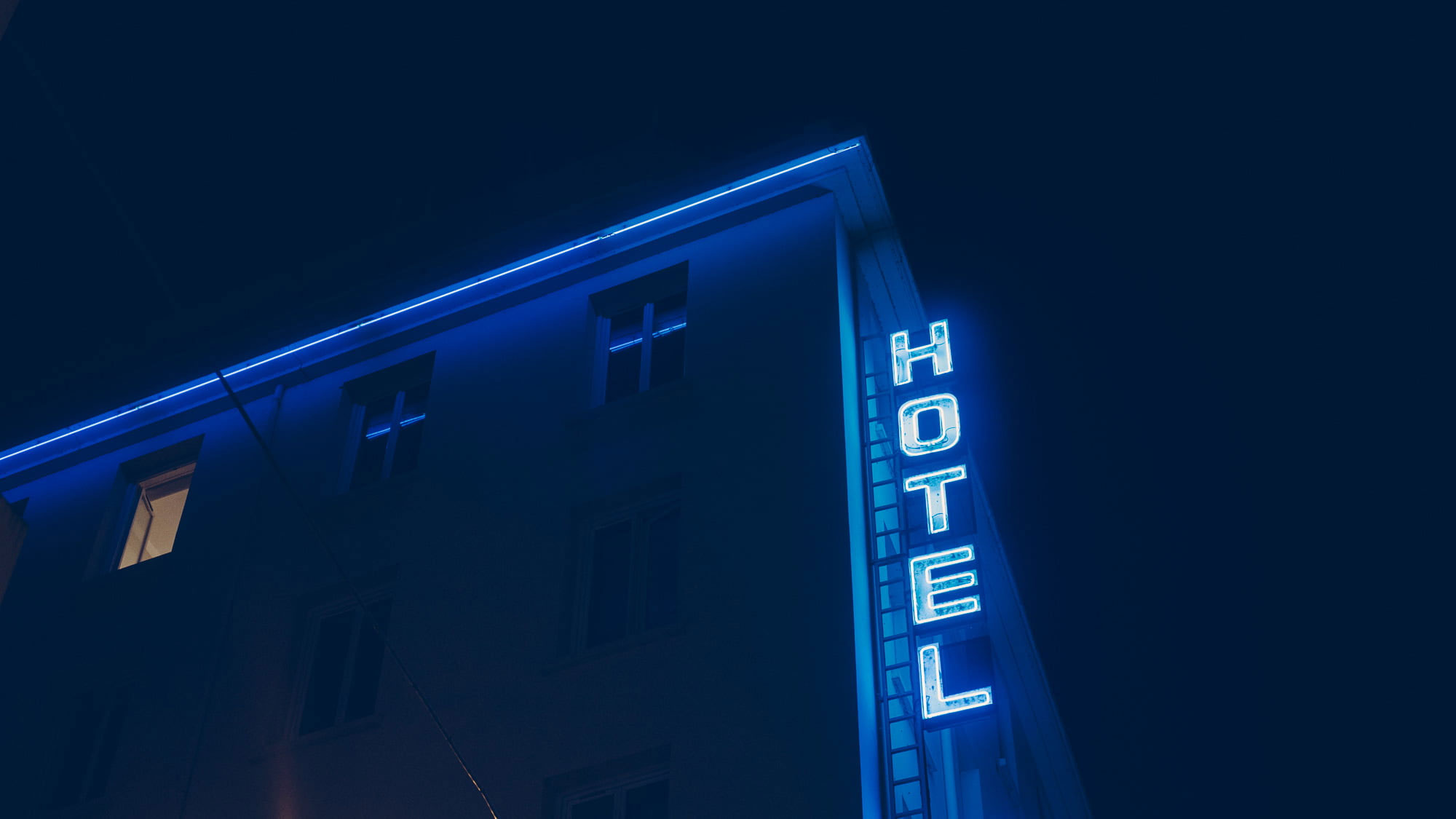 Wallpaper Blue, Hotel, Neon, Window, Night, Cyan, Neon