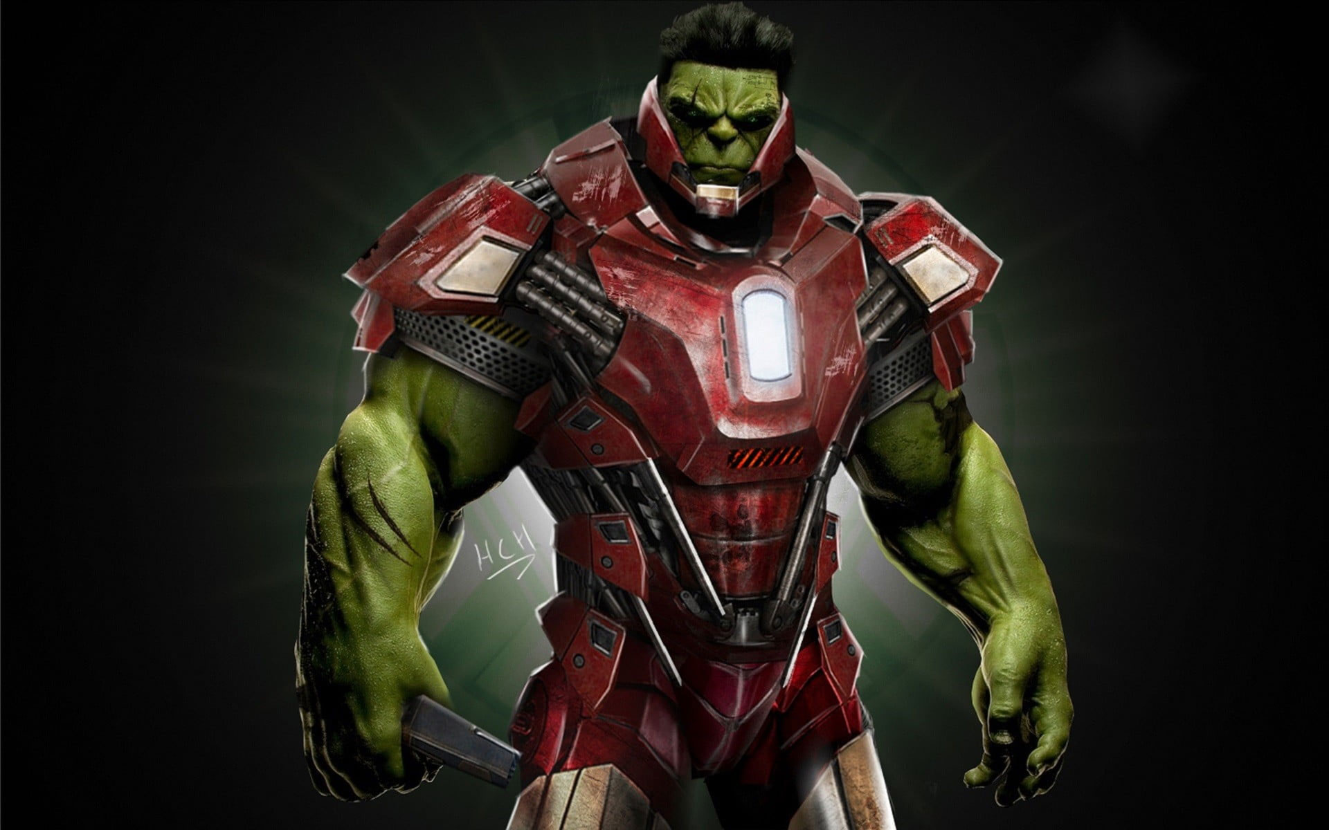 Wallpaper Incredible Hulk X Iron Man Illustration, Marvel