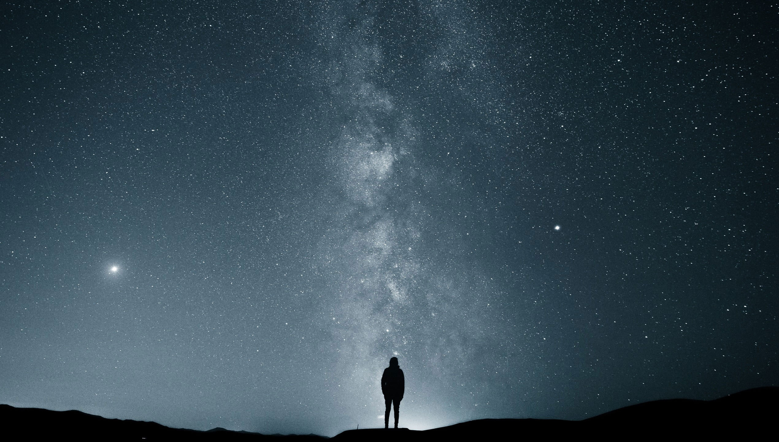 Wallpaper Man Silhouette, Stars, Sky, Milky Way, Alone